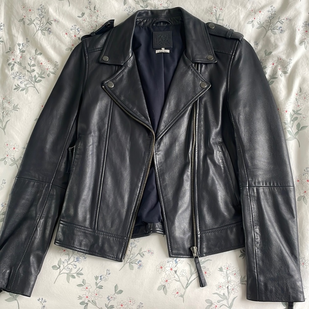 Black/Navy Blue Leather Jacket